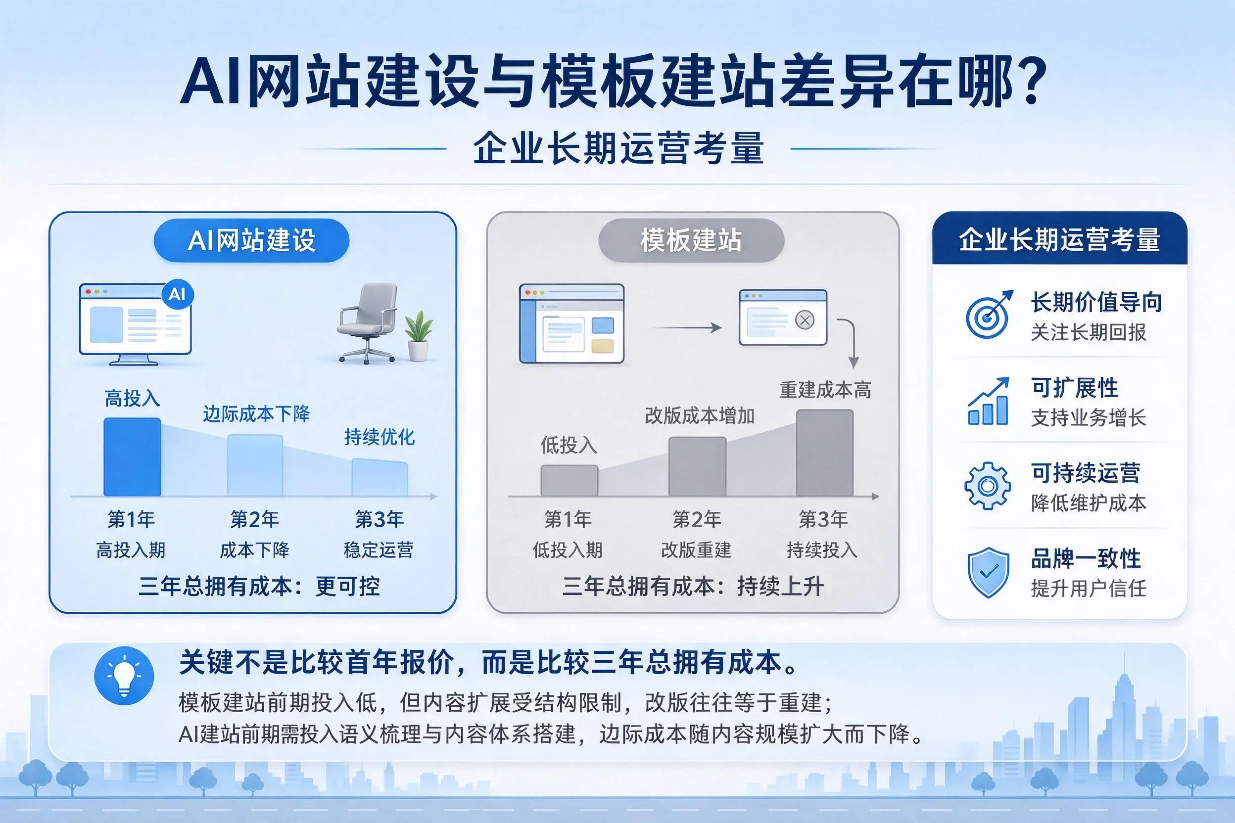 AI网站建设与模板建站差异在哪?张掖企业长期运营考量