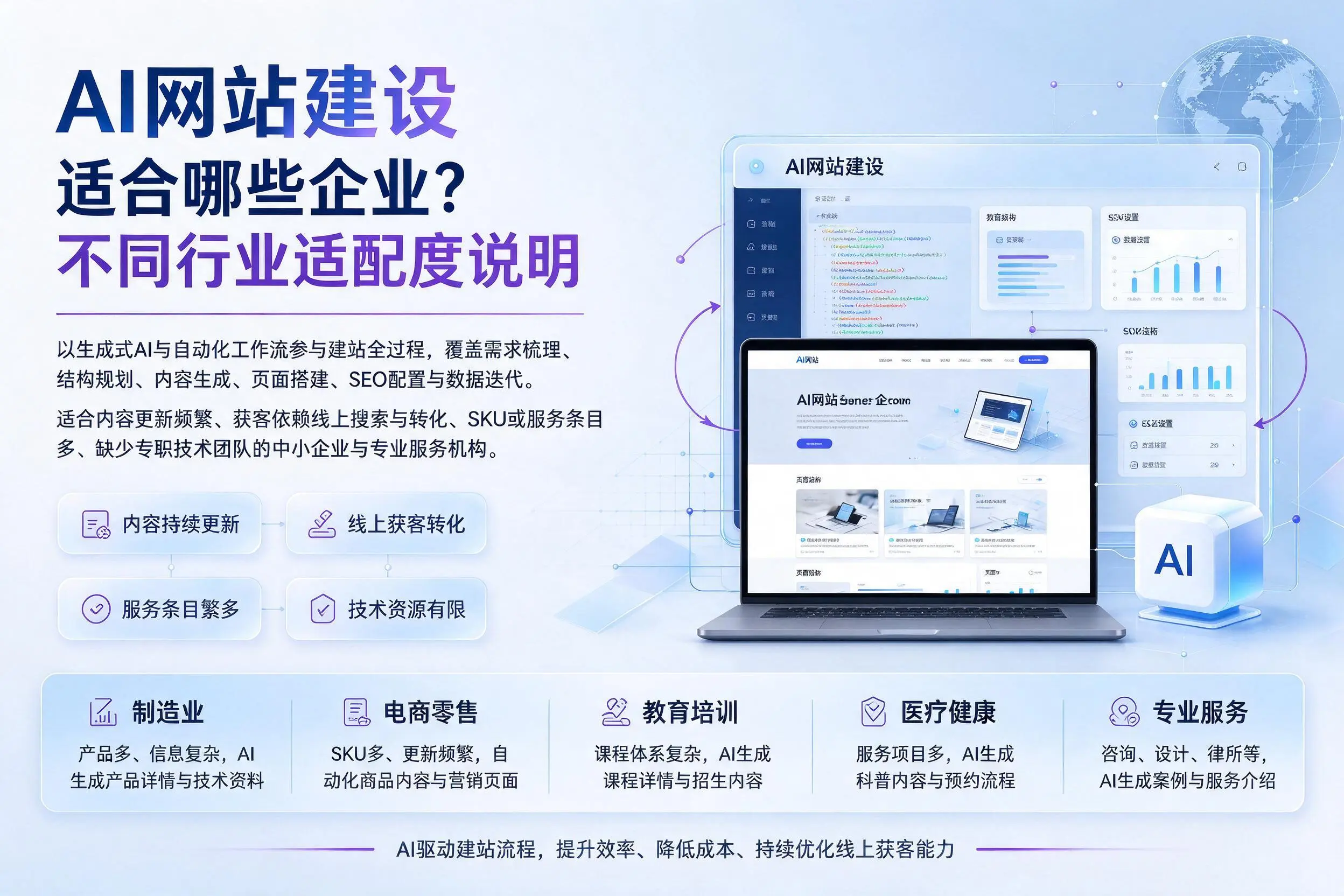 AI网站建设适合哪些企业?张掖不同行业适配度说明